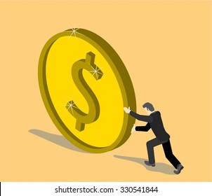 Isometric concept | Man pursuing coin