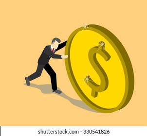 Isometric concept | Man rolling coin