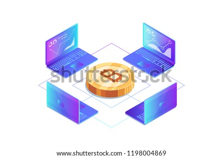 Isometric Concept Mining Bitcoin Using Laptop Stock Vector Royalty - 