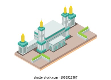 isometric concept of mosque building for Muslims, vector illustration