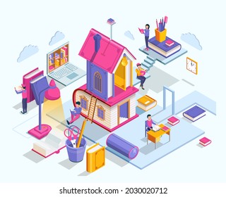 Concepto isométrico de la educación en línea. Ilustración del vector
