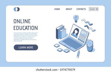 Isometric concept of online education for website and mobile website. Landing page template. Vector illustration