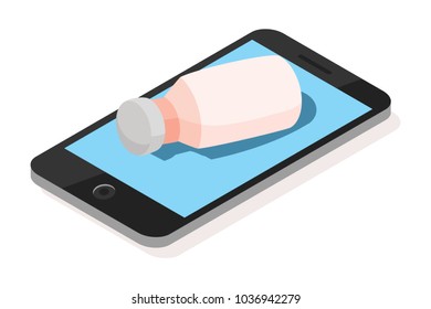 isometric concept of ordering food with smartphones, vector illustrations