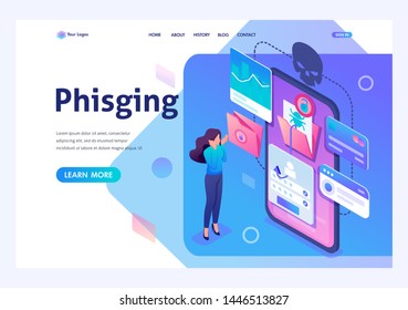 Isometric Concept Phishing Link, Theft Of Data From The Mobile Application, Credit Card Data And User Passwords, The Girl In Shock. For Advertising Concepts And Web