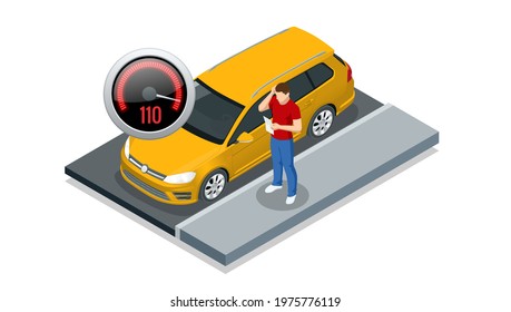 Isometric Concept Of Police Charge Bill For Speeding Or Traffic Law Offense.Road Traffic Safety Regulations.