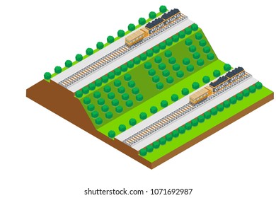 isometric concept of railroad in hill, vector illustration