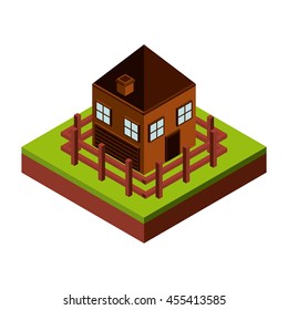 Isometric concept represented by house with fence icon. Colorfull and geometric illustration. 