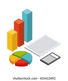 Isometric concept represented by infographics document calculator icon. Colorfull and geometric illustration. 