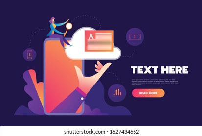 Isometric concept of smartphone with different applications, on-line services and stationary options. Vector illustration