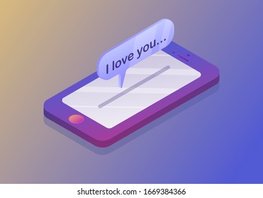 Isometric concept with smartphone and incoming messages.