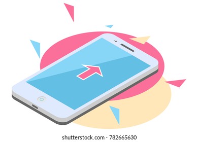 Isometric concept with smartphone and incoming notice . Vector illustration.
