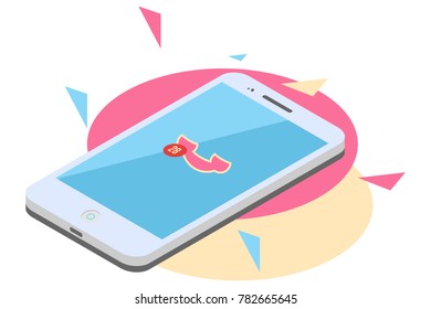 Isometric concept with smartphone and incoming notice . Vector illustration.