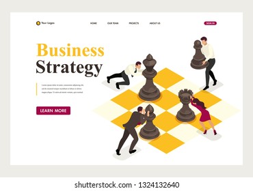 Isometric concept strategic business planning, teamwork. Website Template Landing page.