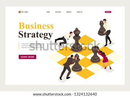 Isometric concept strategic business planning, teamwork. Website Template Landing page.