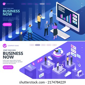 Isometric Concept territory, Employees do business in a technogenic environment, Concept of a modern business site, Marketing and finance vector isometric concept, Vector illustration