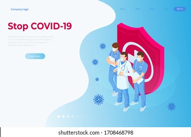 Isometric concept of Thank you doctors and nurses working in the hospitals and fighting the coronavirus. Stop COVID-19