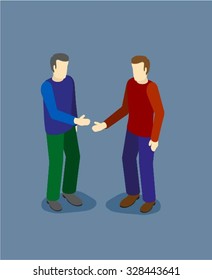 Isometric concept. Two man shaking hands.