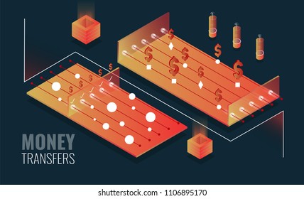 Isometric concept vector illustration. Cryptocurrency and block chain technology, block chain platform, digital money market, investment, trading and finance concept