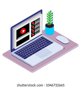 ISOMETRIC CONCEPT watch video on INTERNET, VECTOR ILLUSTRATION