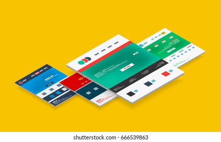 Isometric concept of web site design scheme templates, modern semi flat 3d concept