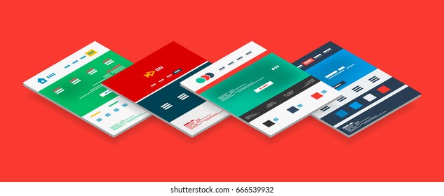 Isometric concept of web site design scheme templates, modern semi flat 3d concept