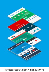 Isometric concept of web site design scheme templates, modern semi flat 3d concept