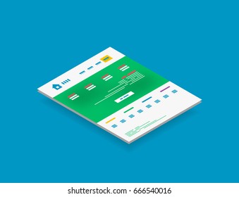 Isometric concept of web site design scheme template, modern semi flat 3d concept