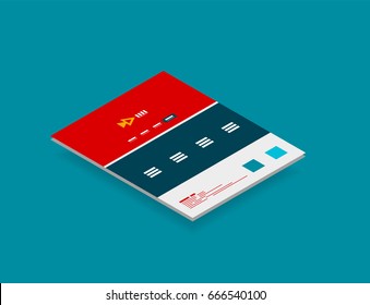 Isometric concept of web site design scheme template, modern semi flat 3d concept