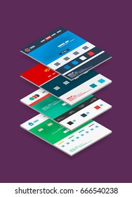 Isometric concept of web site design scheme templates, modern semi flat 3d concept