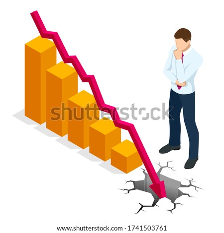 Isometric concept of World financial crisis, Oil price drop, Collapse of the economy, Financial crisis, Market fall, Bankruptcy, Budget recession, Investment expenses, Bad economy reduction