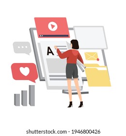 Concepto isométrico Los jóvenes se dedican al diseño web, desarrollo de páginas web. Página de inicio de plantilla para el sitio web