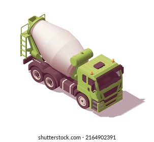 Isometric Concrete Mixer Truck. Isolated Low Poly Cement Mixer Truck On White Background. Vector