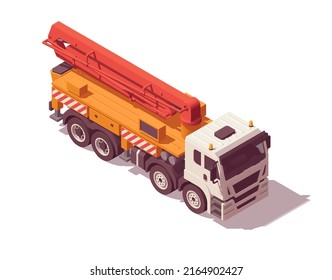 Isometric concrete pump truck. Isolated low poly pump truck on white background. Vector