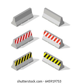 Isometric Concrete Road Barriers.