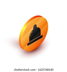 Isometric Condom icon isolated on white background. Safe love symbol. Contraceptive method for male. Orange circle button. Vector Illustration
