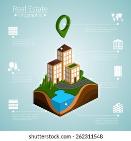 Isometric condominium district map.  Infographics icon illustration. EPS 8