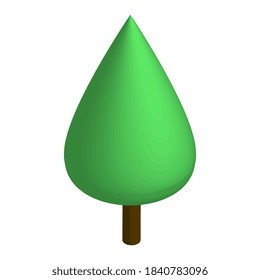 Árbol isométrico verde de cono con tronco marrón y corona verde aislado en blanco. EPS10 vectores.