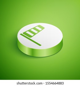 Isometric Cone meteorology windsock wind vane icon isolated on green background. Windsock indicate the direction and strength of the wind. White circle button. Vector Illustration