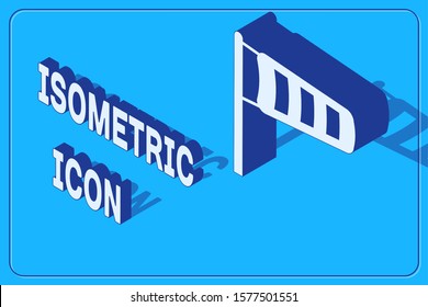 Isometric Cone meteorology windsock wind vane icon isolated on blue background. Windsock indicate the direction and strength of the wind.  Vector Illustration