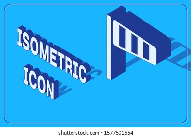 Isometric Cone meteorology windsock wind vane icon isolated on blue background. Windsock indicate the direction and strength of the wind.  Vector Illustration
