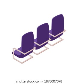 Isometric conference hall presentation composition with row of purple seats for participants vector illustration
