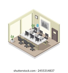 Isometric conference room illustrated in vector on white background