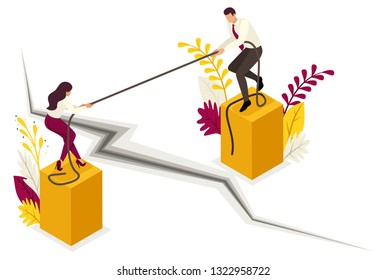 Isometric conflict of partners and disagreements in business. Concept for web design.