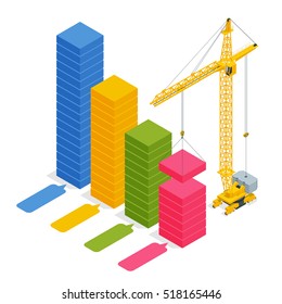 Isometric construction crane, industrial crane, hook for infographics