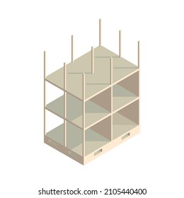 Isometric Construction Icon With Unfinished Concrete Building Frame On White Background 3d Vector Illustration