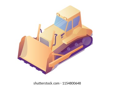 Isometric construction machinery set illustration of bulldozer