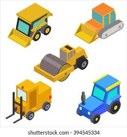 Isometric construction machines set 1. Icon vector illustration.
