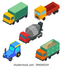 Isometric construction machines set 2. Icon vector illustration.
