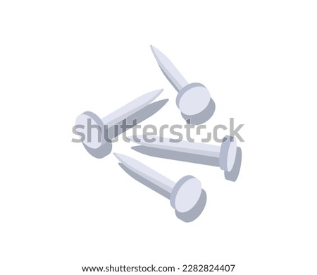 Isometric construction nails concept. Metal object for repair and building, inventory. Set of different screw. Realistic 3D vector illustrations isolated on white background