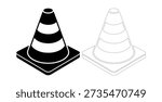 Isometric construction pylon vector icon, road safety marker, utility symbol